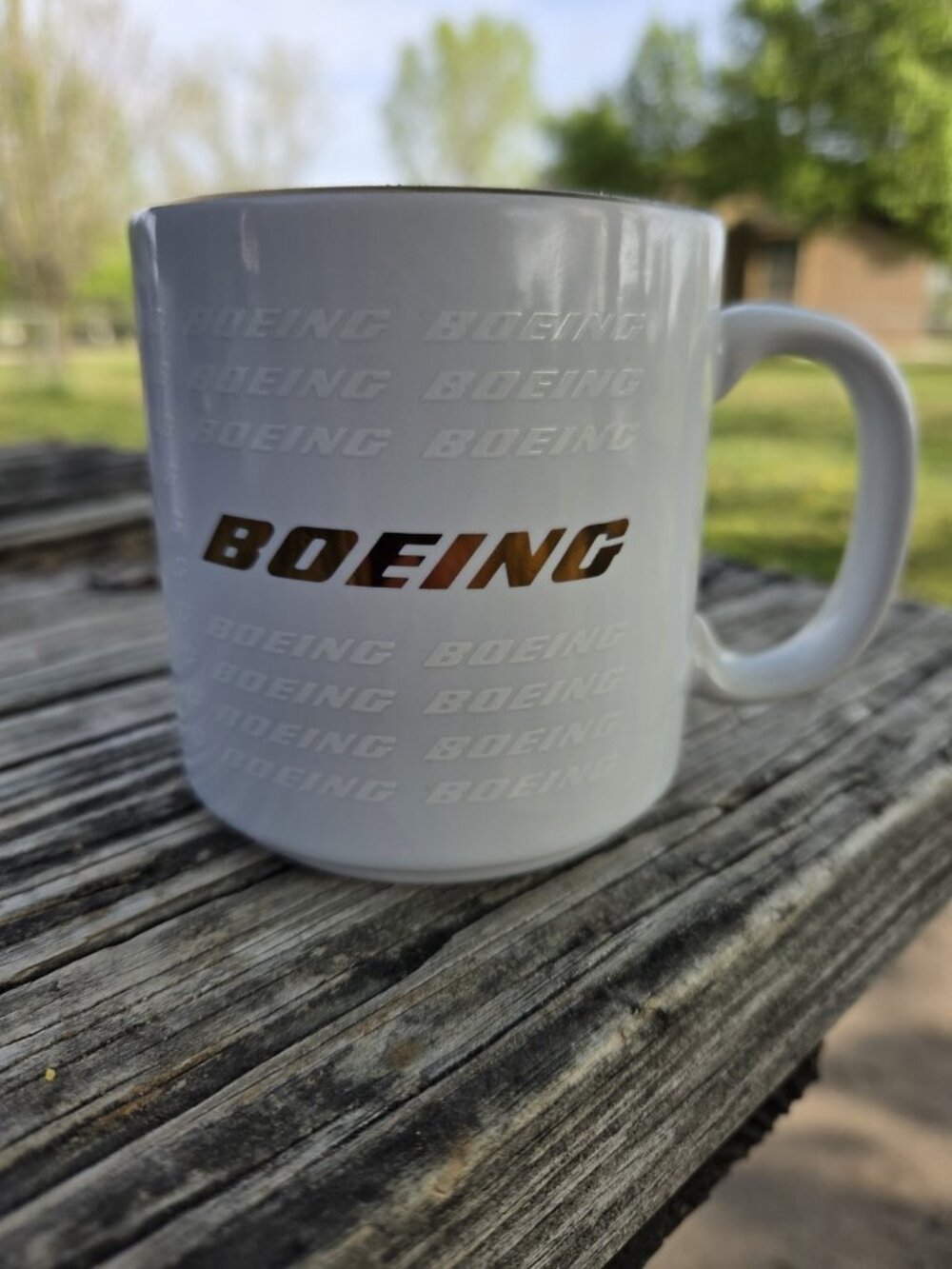 Boeing White on White with Gold Trim Coffee Mug Cup Promotional Aeronautical Air